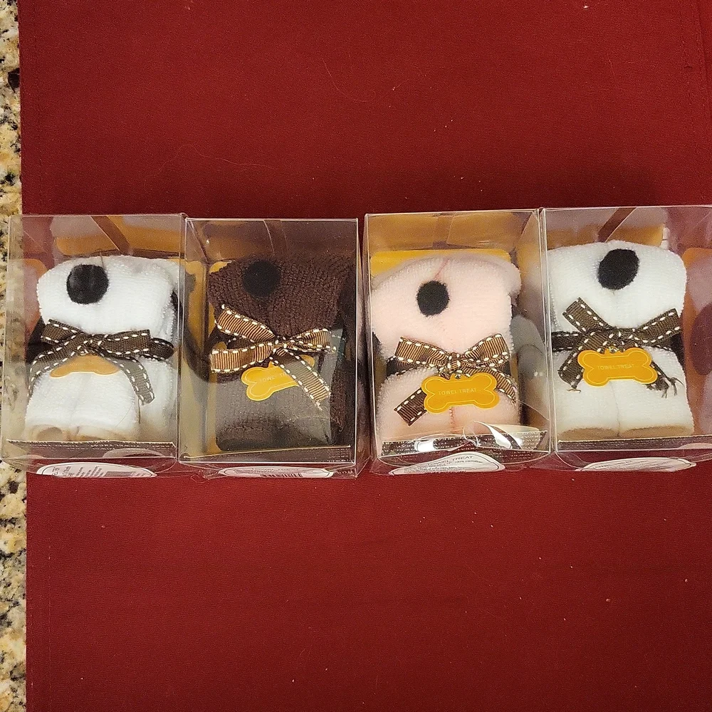 Towel Treat puppies. Pink, brown and white colors